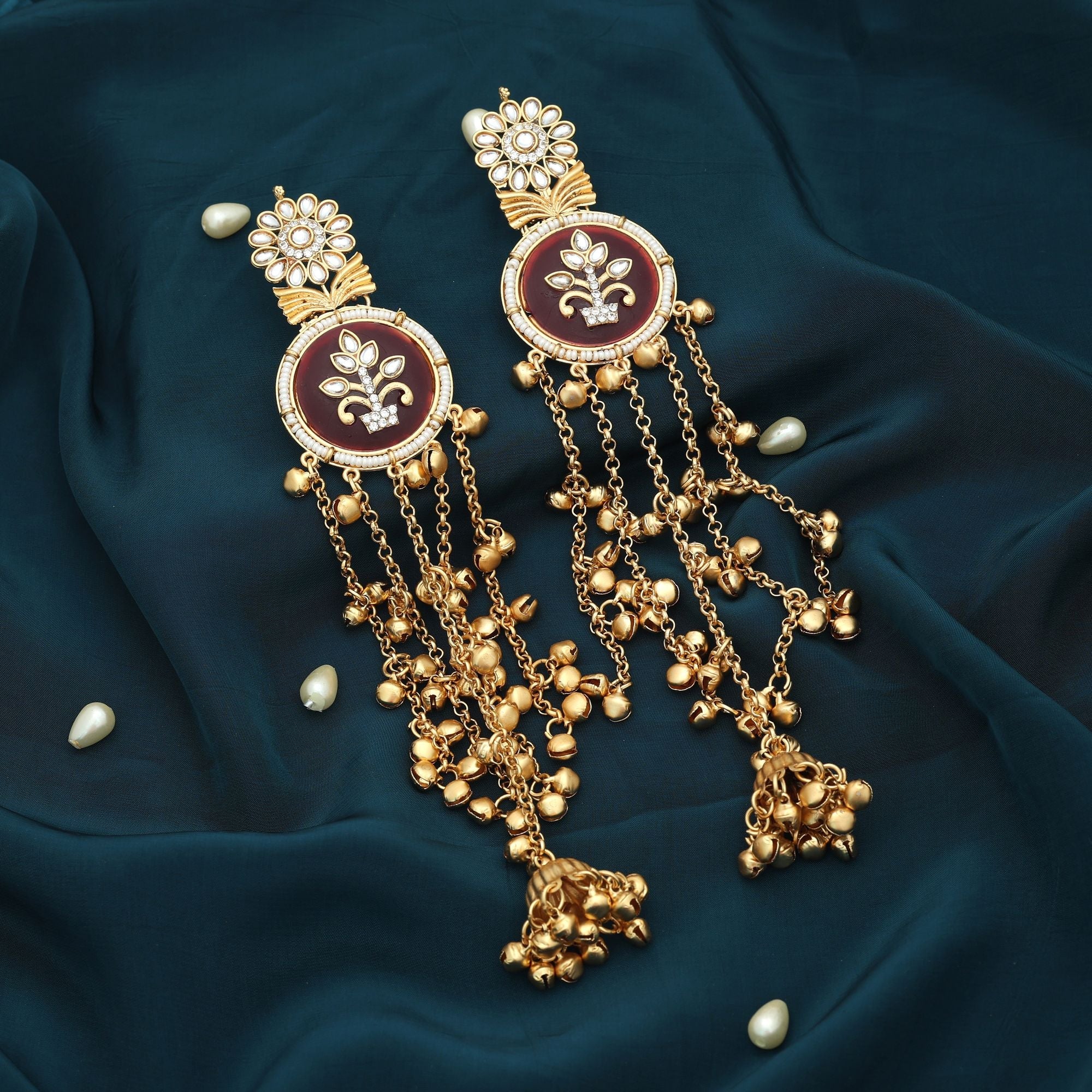 Maroon Color Long Kasmiri Earrings Festive Style