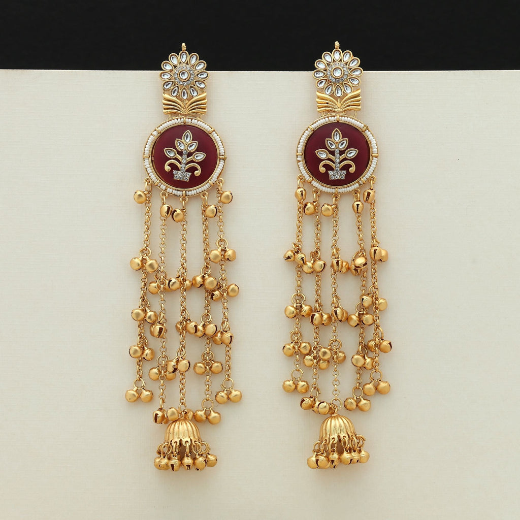 Maroon Color Long Kasmiri Earrings Festive Style