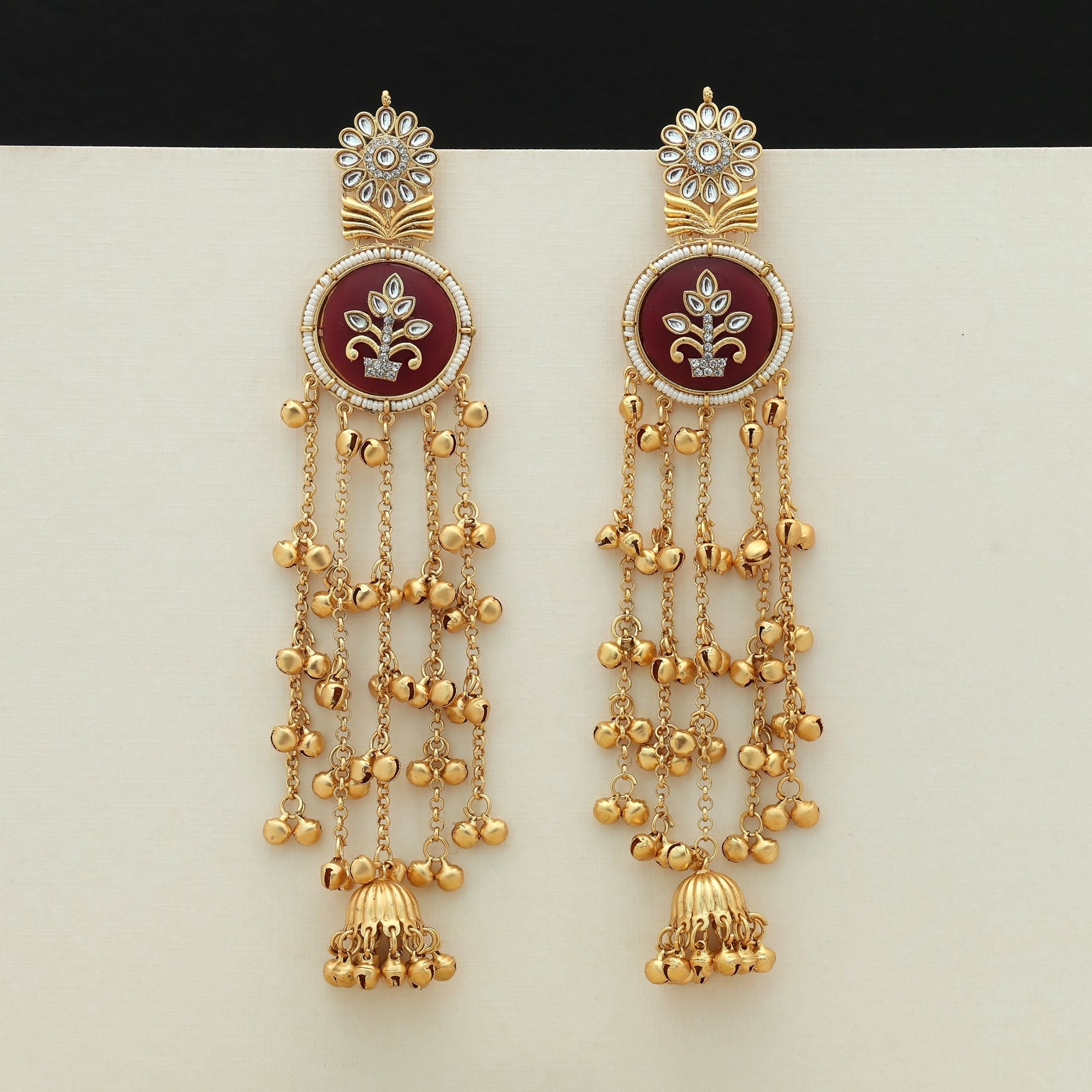 Maroon Color Long Kasmiri Earrings Festive Style