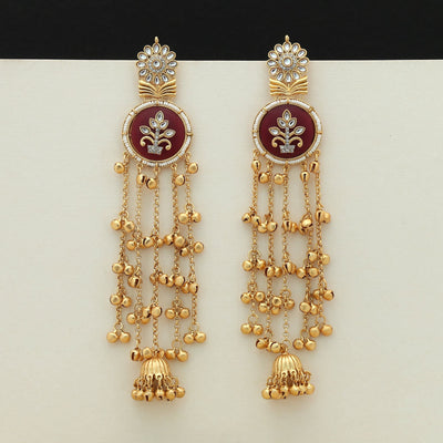 Maroon Color Long Kasmiri Earrings Festive Style