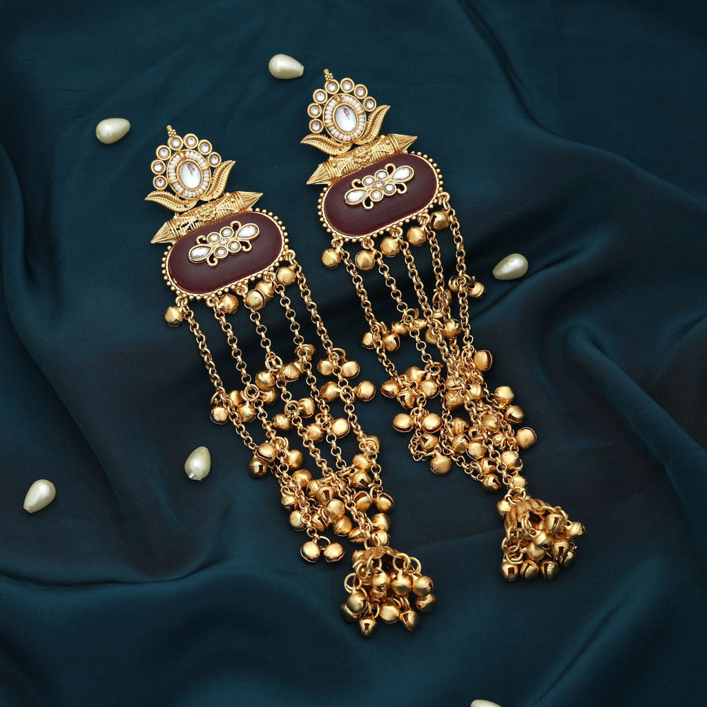 Maroon Color Long Kasmiri Earrings Statement Style