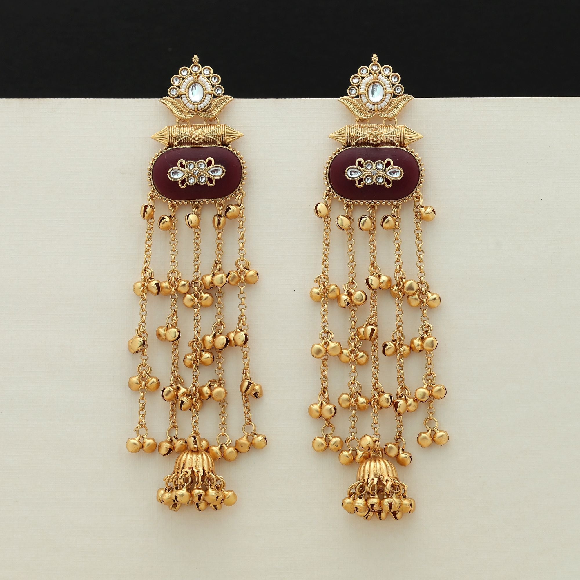 Maroon Color Long Kasmiri Earrings Statement Style
