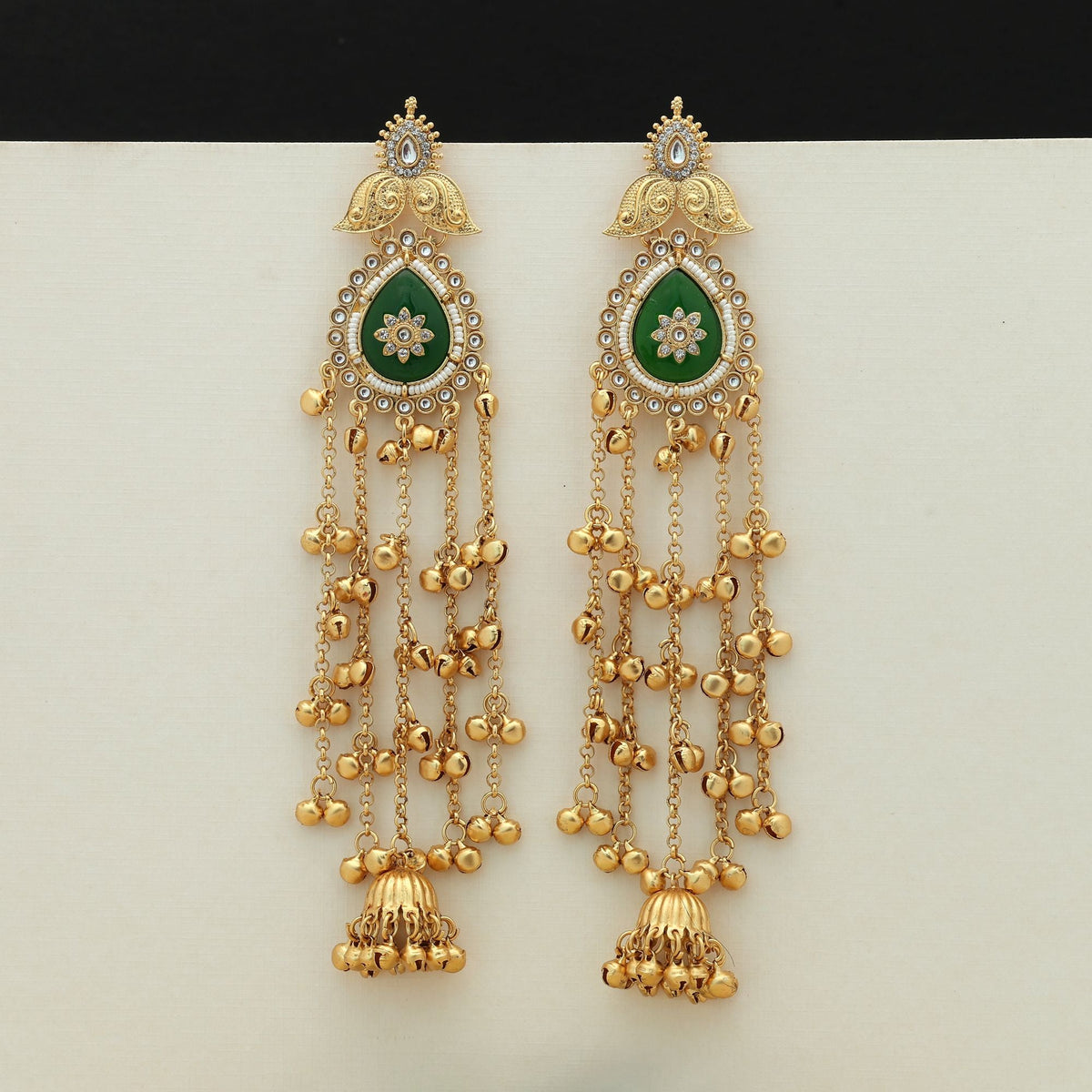 Green Color Long Kasmiri Earrings Festive Style