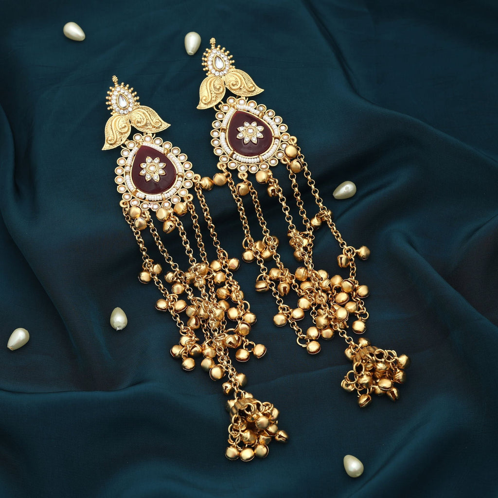 Maroon Color Long Kasmiri Earrings Ethnic Design