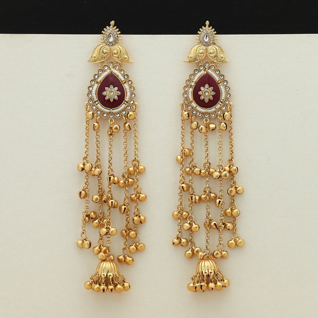 Maroon Color Long Kasmiri Earrings Ethnic Design