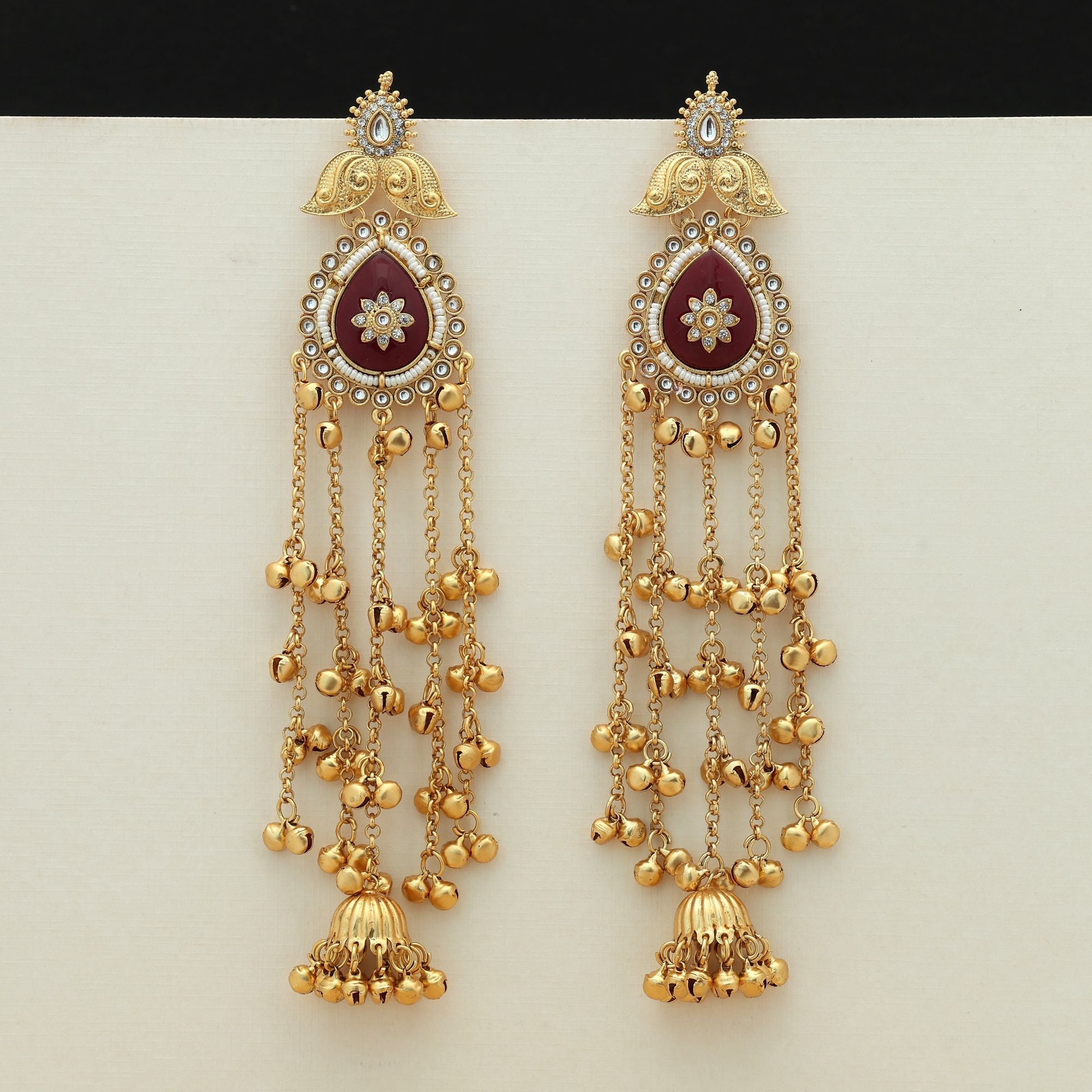 Maroon Color Long Kasmiri Earrings Ethnic Design
