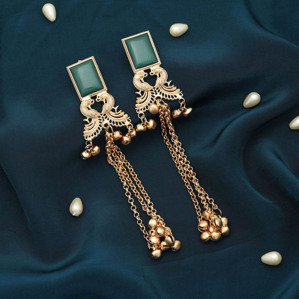 Green Color Long Kasmiri Earrings Stylish Design
