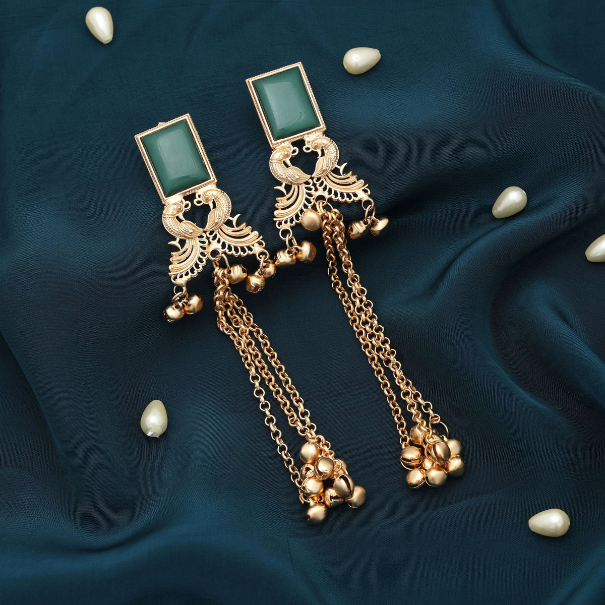 Green Color Long Kasmiri Earrings Stylish Design