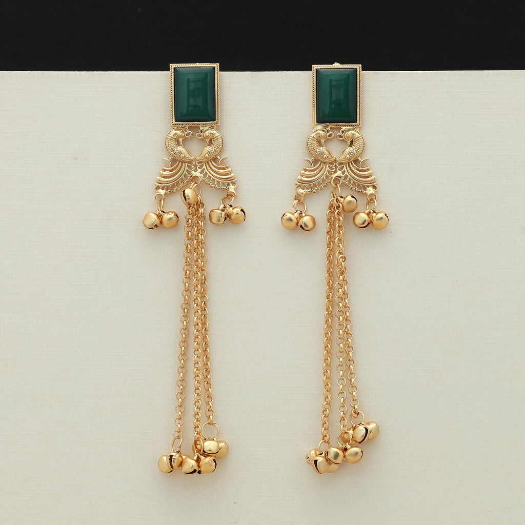 Green Color Long Kasmiri Earrings Stylish Design