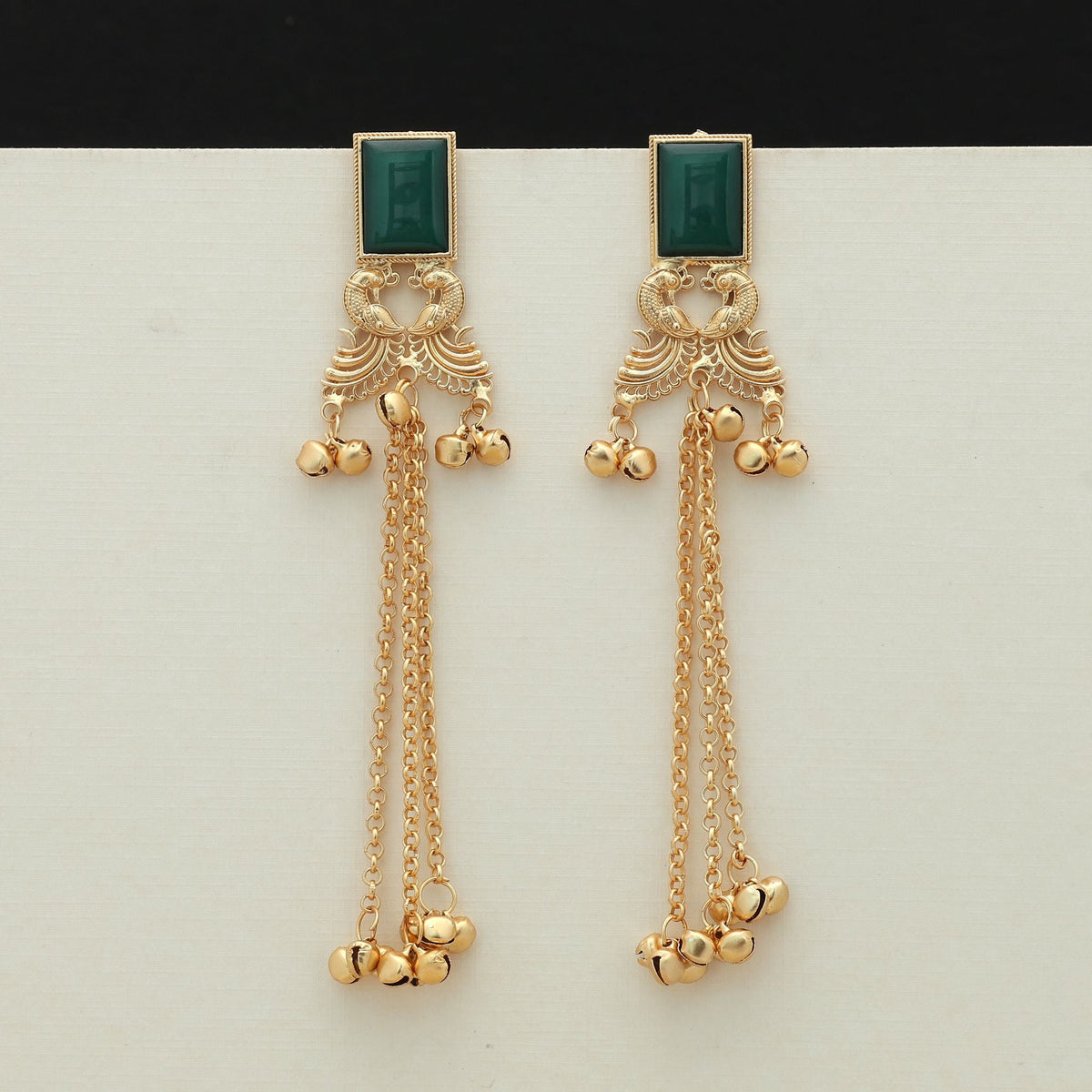 Green Color Long Kasmiri Earrings Stylish Design