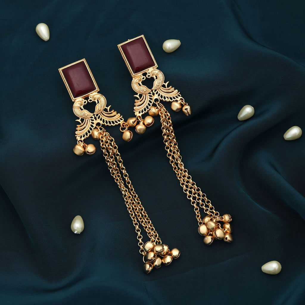 Maroon Color Long Kasmiri Earrings Ethnic Statement
