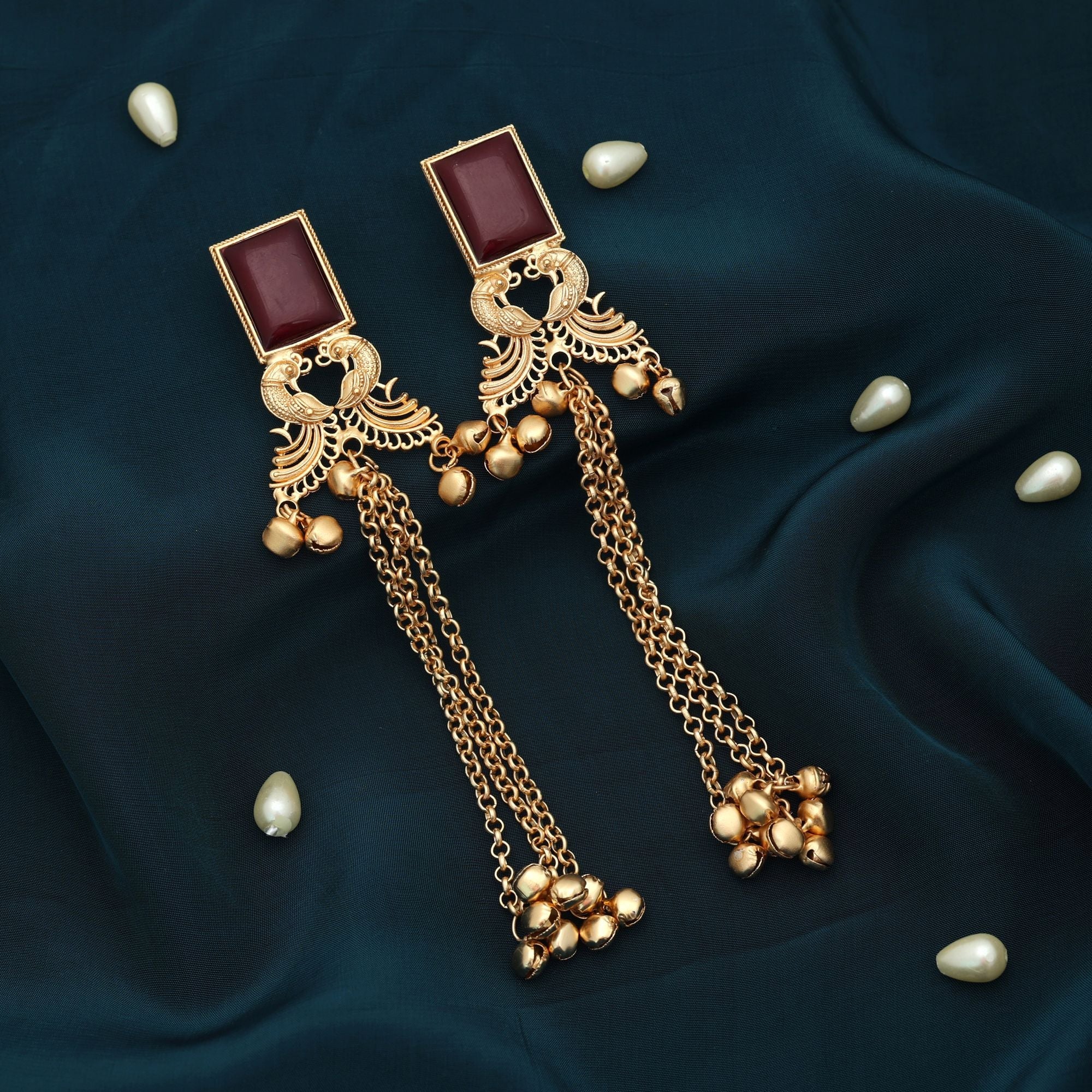 Maroon Color Long Kasmiri Earrings Ethnic Statement