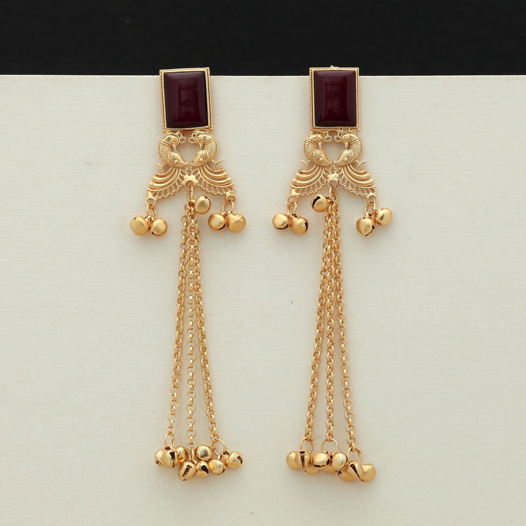 Maroon Color Long Kasmiri Earrings Ethnic Statement