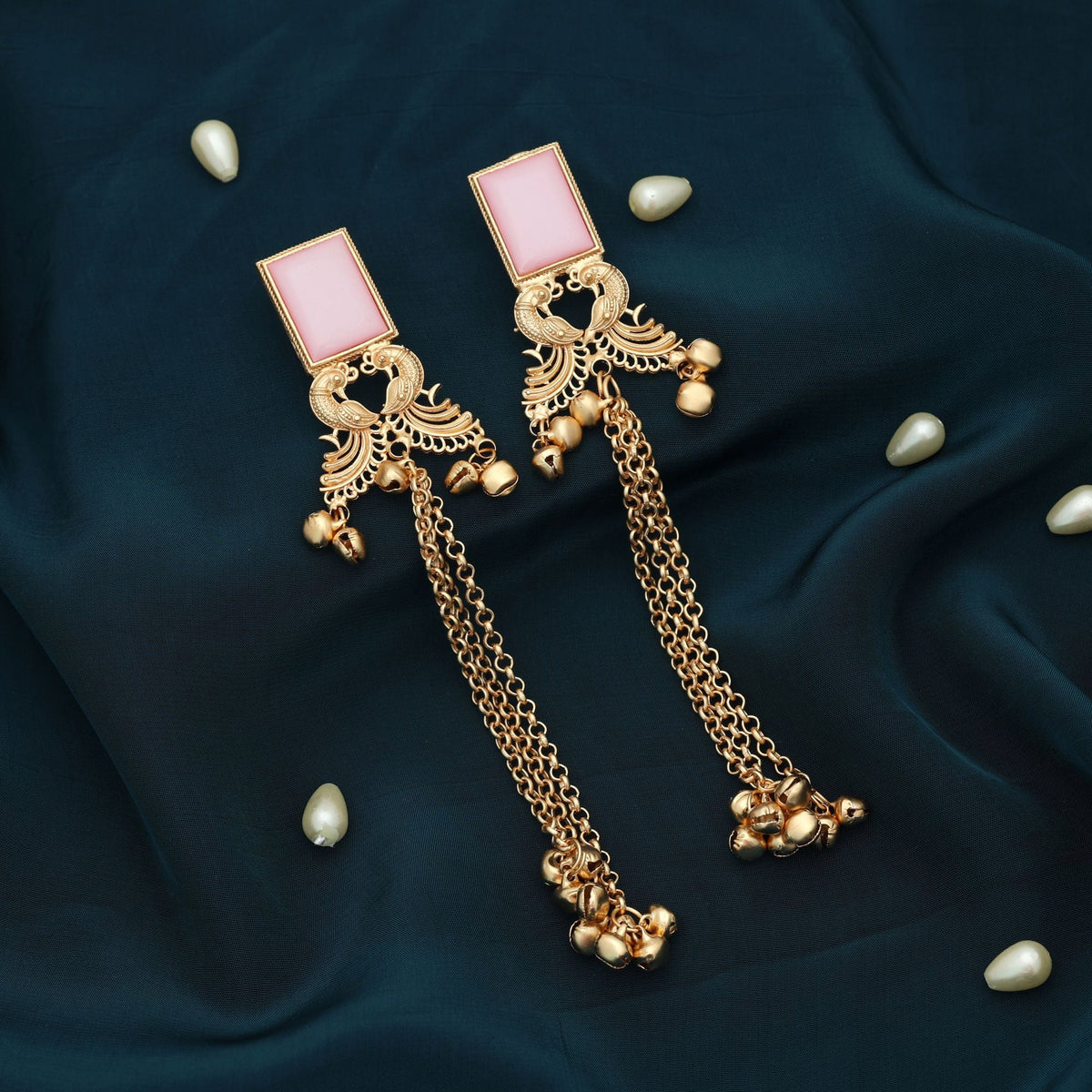Pink Color Long Kasmiri Earrings Feminine Style