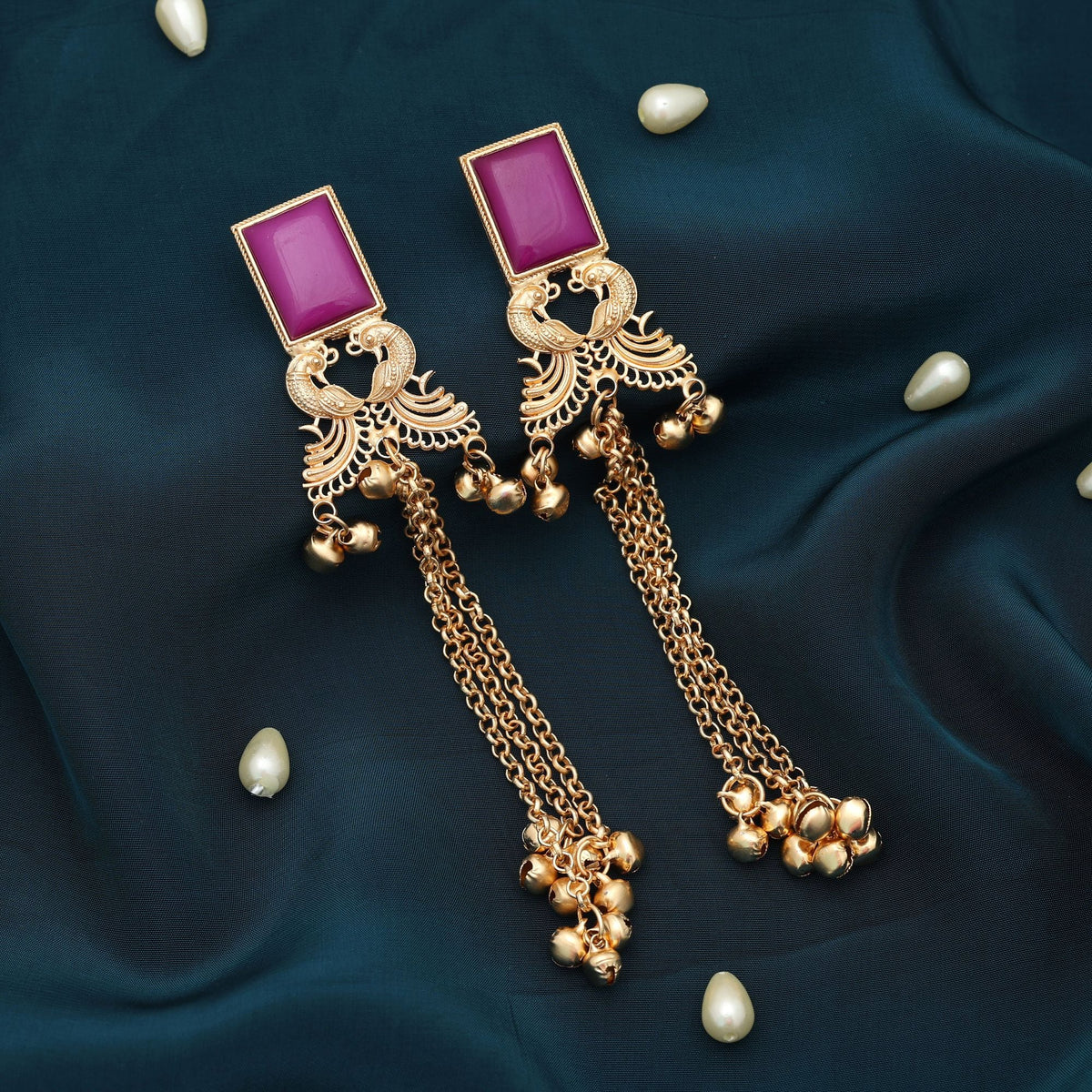 Purple Color Long Kasmiri Earrings Traditional Style