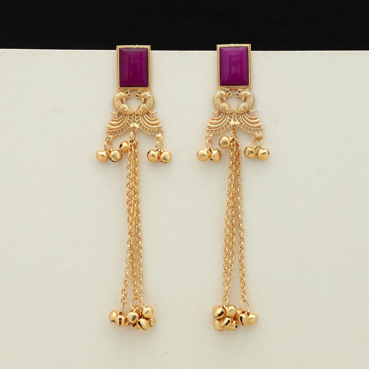 Purple Color Long Kasmiri Earrings Traditional Style