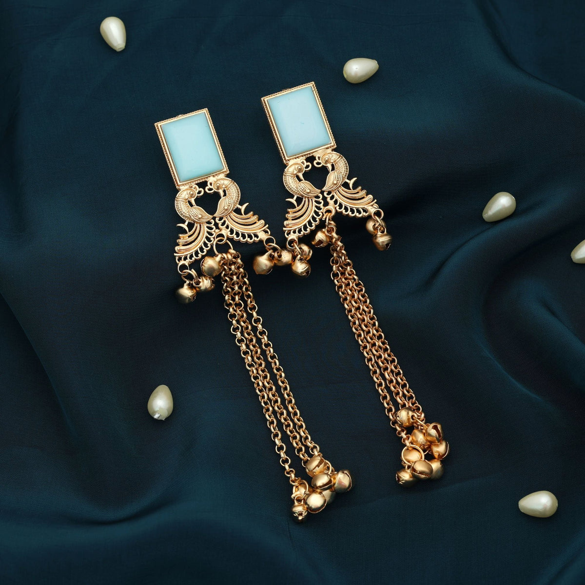 Sky Blue Color Long Kasmiri Earrings Statement Style