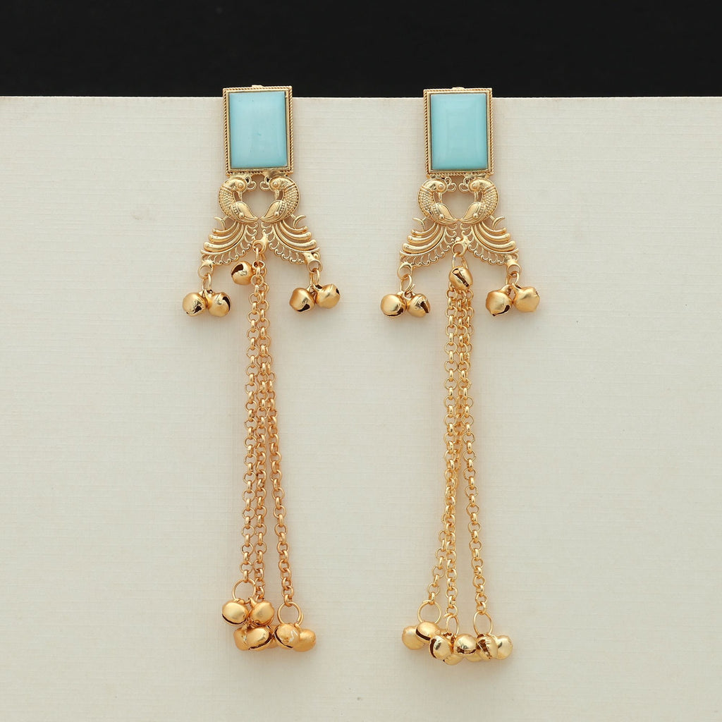 Sky Blue Color Long Kasmiri Earrings Statement Style