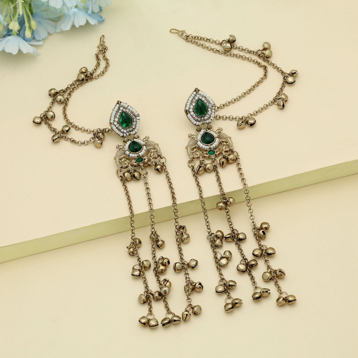 Green Color Long Kasmiri Earrings Ethnic Statement
