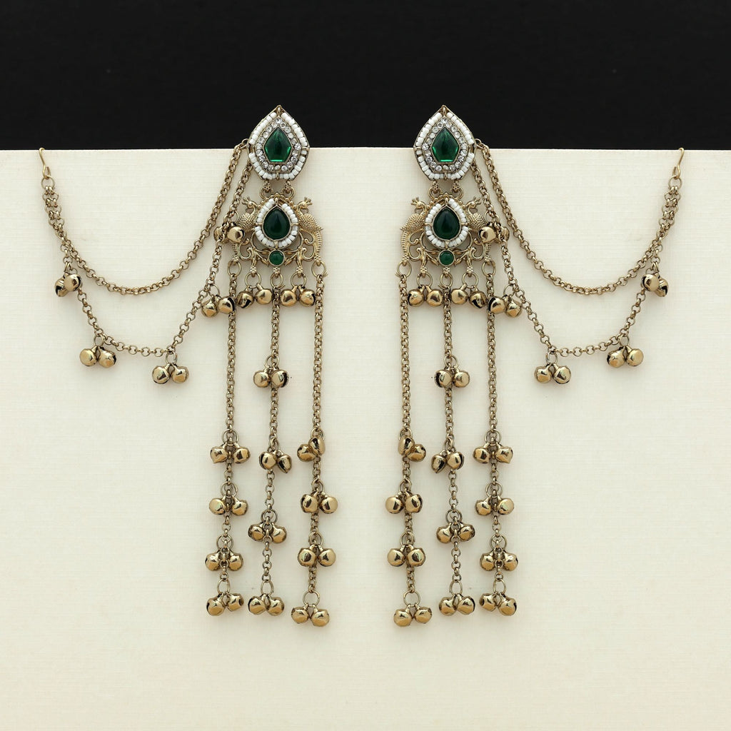Green Color Long Kasmiri Earrings Ethnic Statement