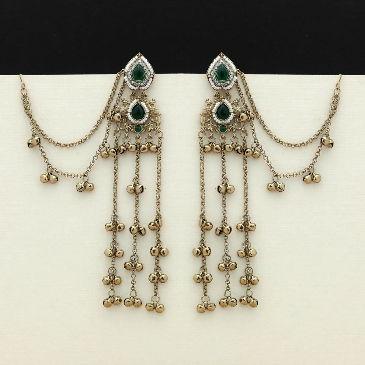 Green Color Long Kasmiri Earrings Ethnic Statement
