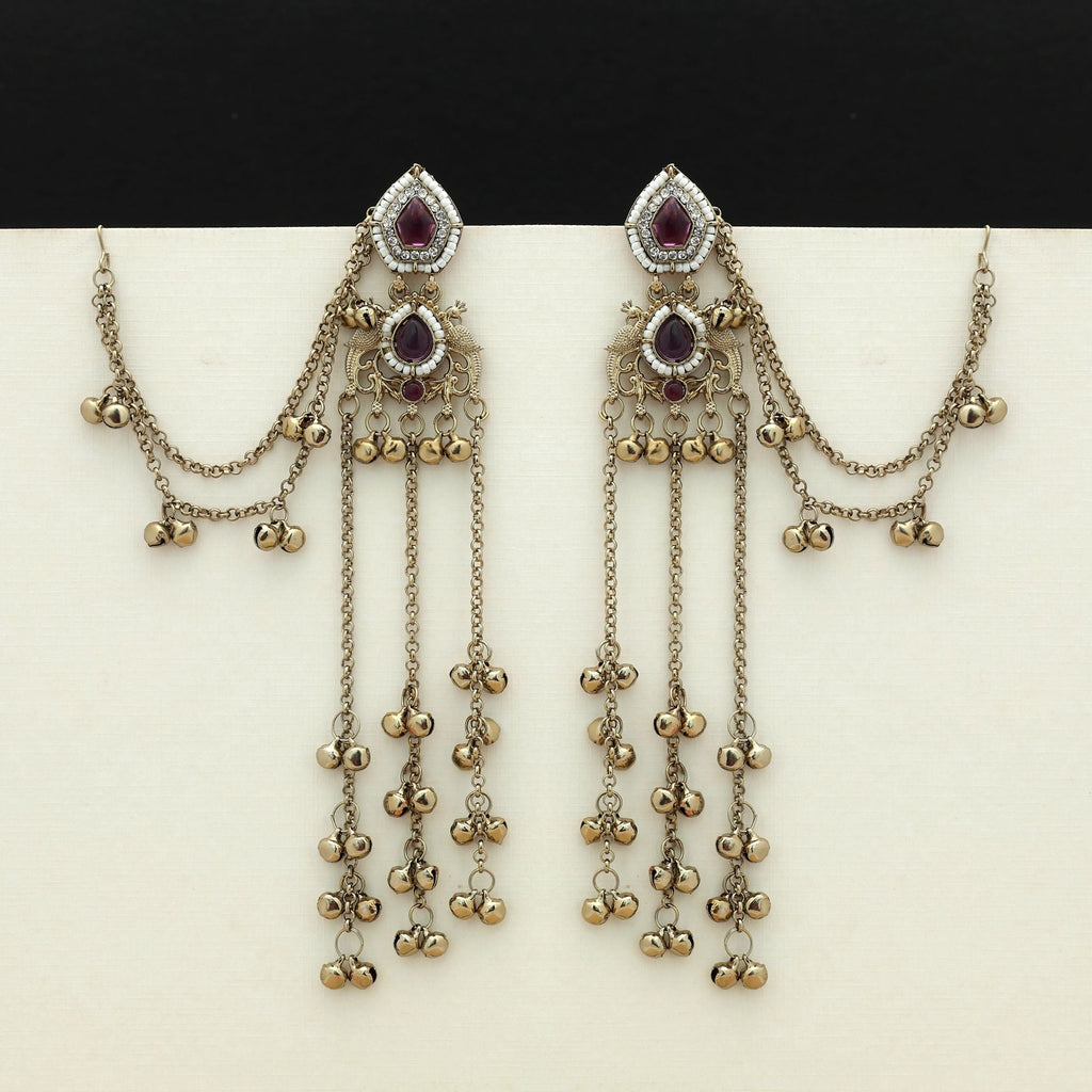 Purple Color Long Kasmiri Earrings Festive Style