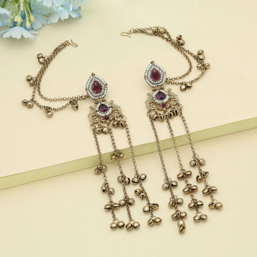 Purple Color Long Kasmiri Earrings Festive Style