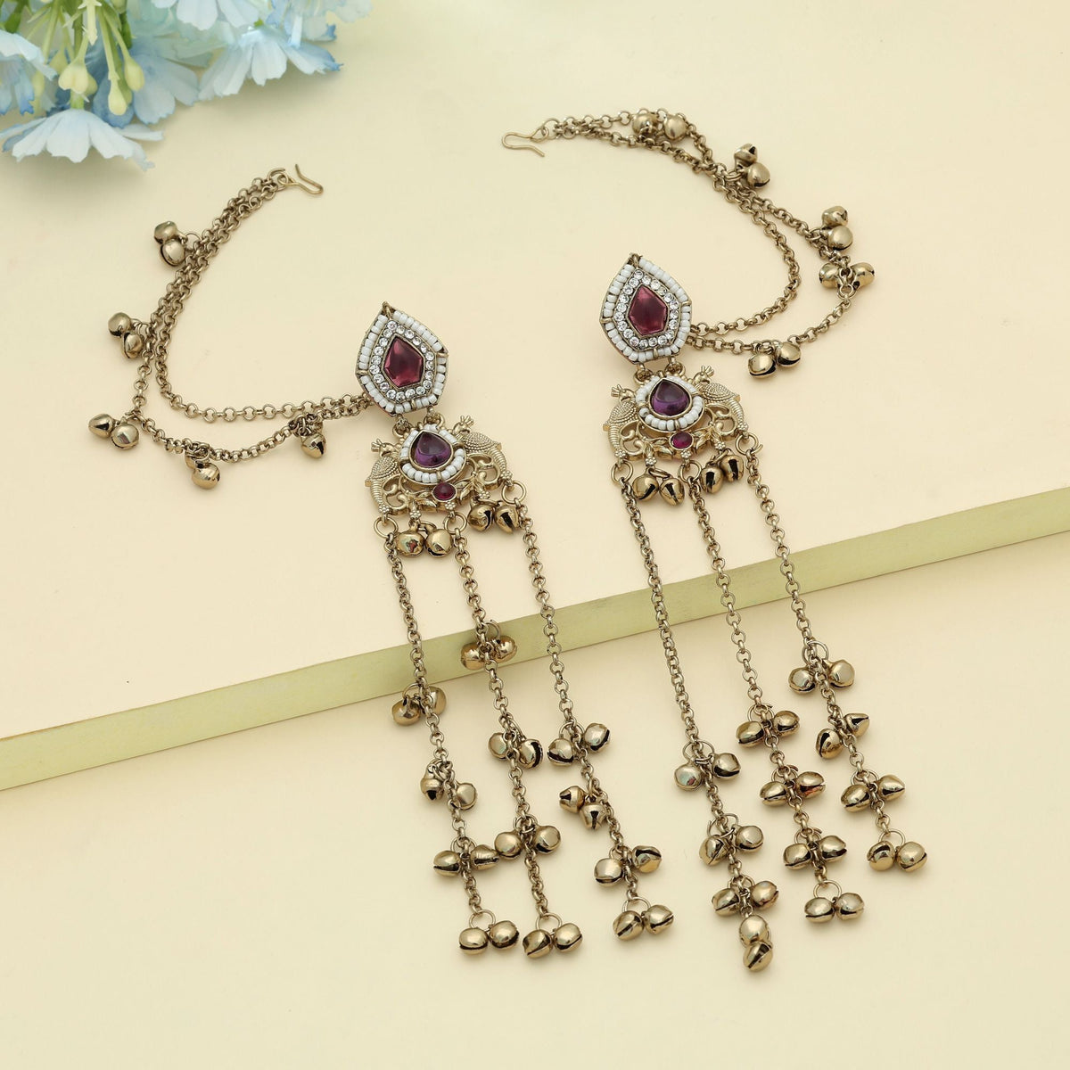 Purple Color Long Kasmiri Earrings Festive Style