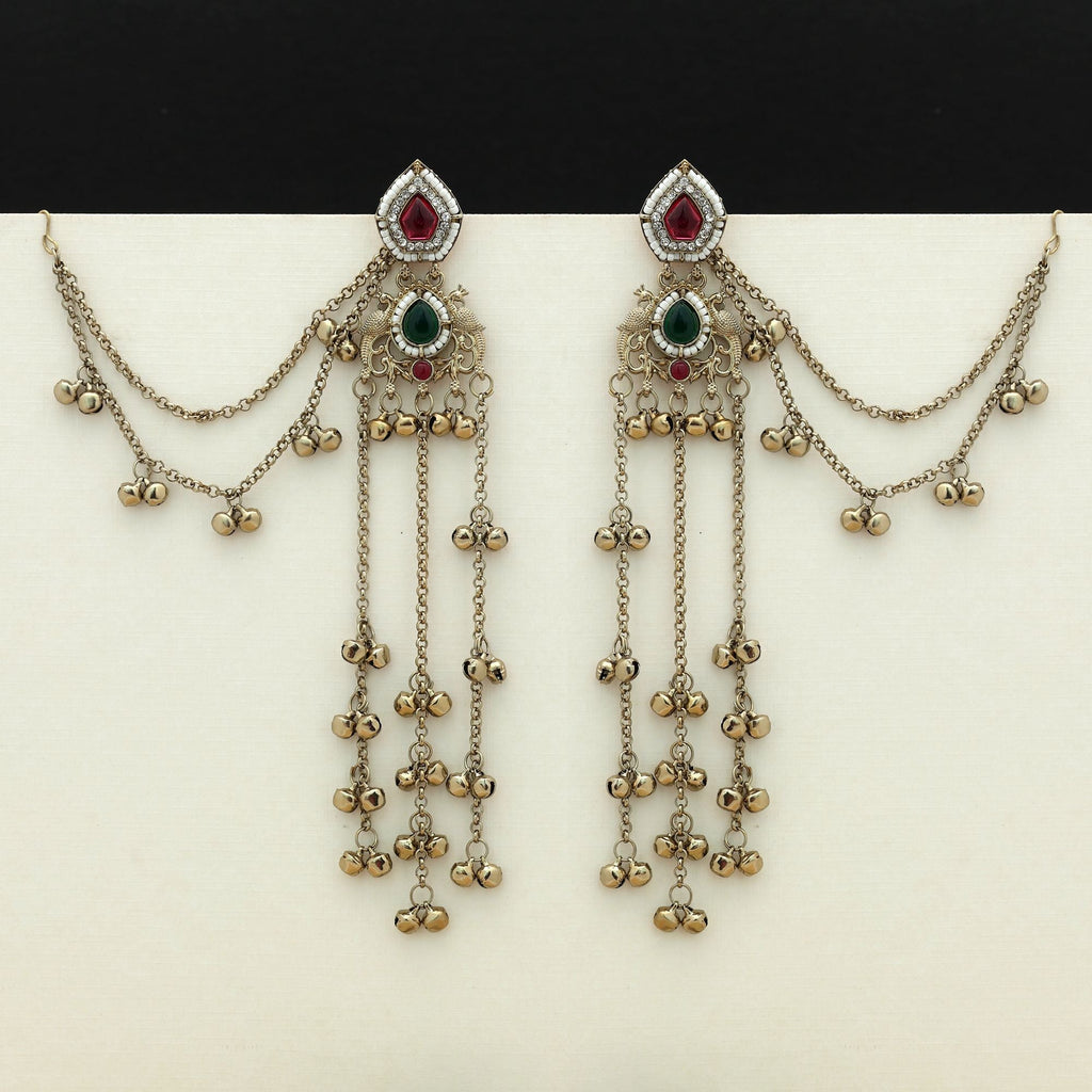 Rani & Green Color Long Kasmiri Earrings Statement Style
