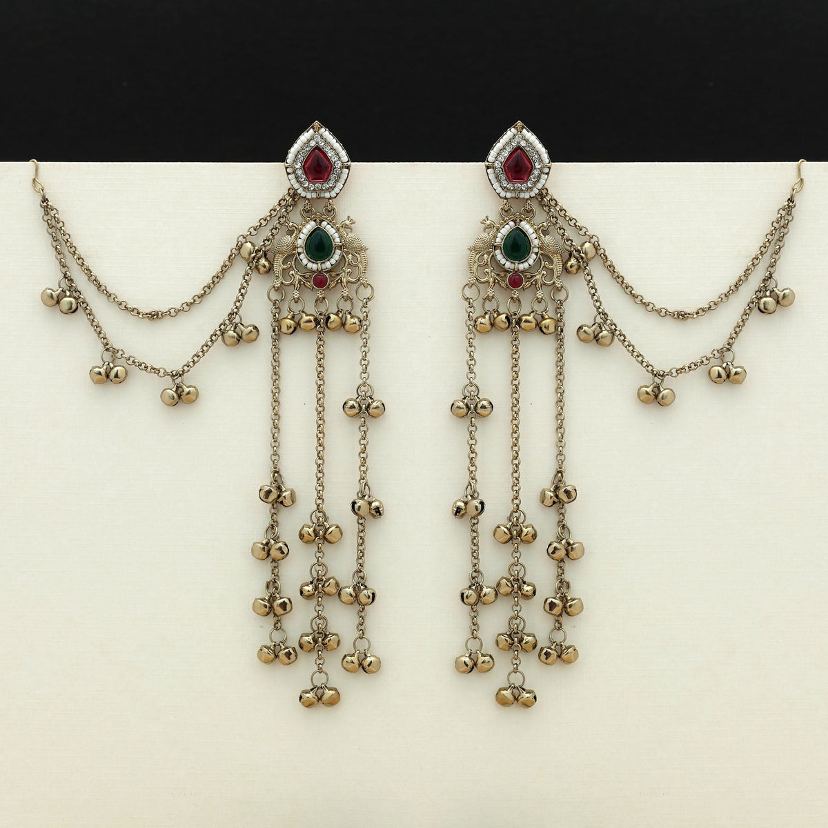 Rani & Green Color Long Kasmiri Earrings Statement Style