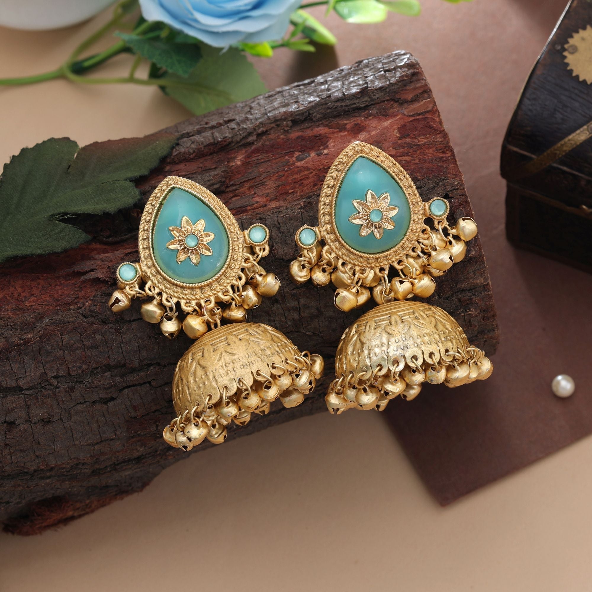 Firozi Color Big Size Jhumka Kasmiri Earrings Designer