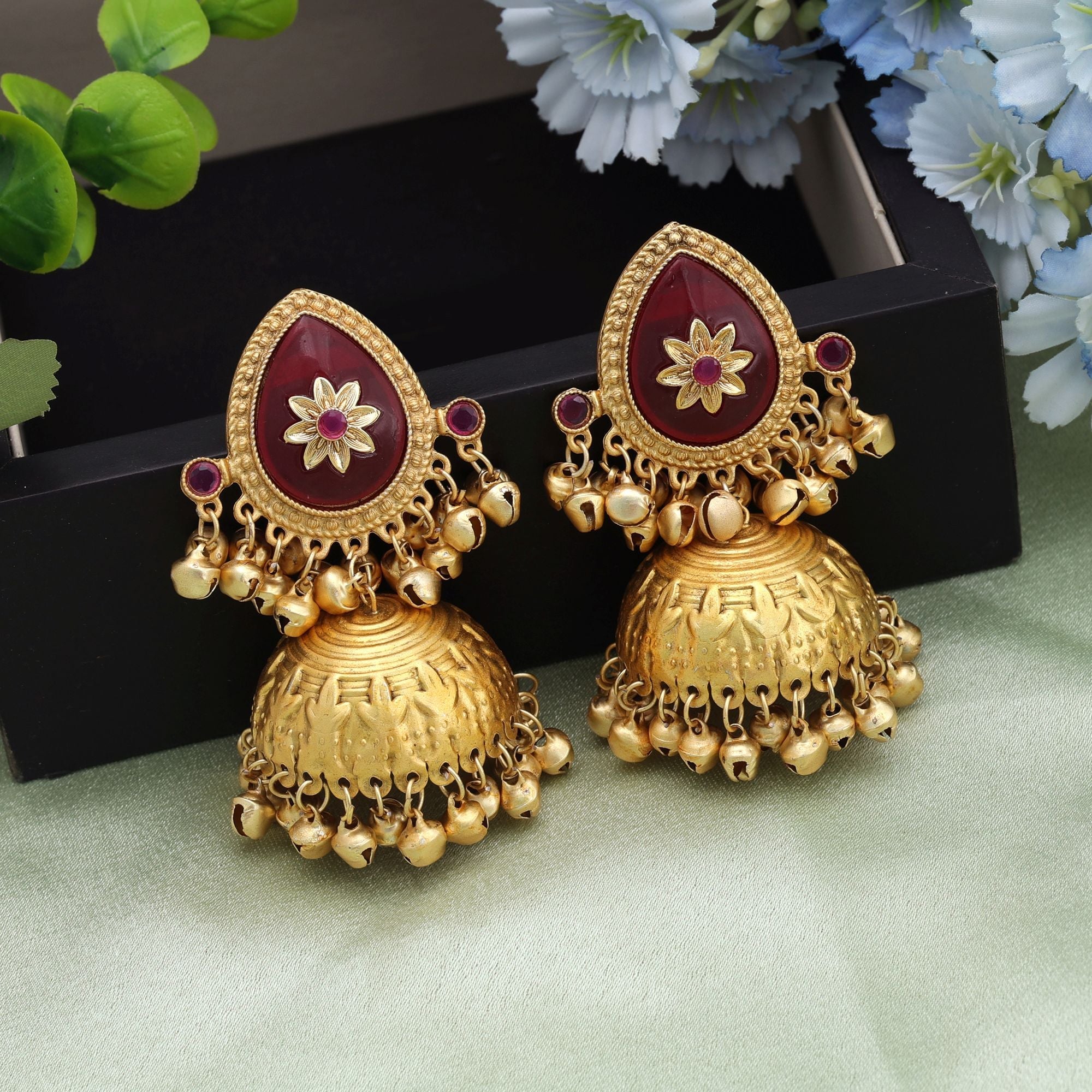 Maroon Color Big Size Jhumka Kasmiri Earrings Traditional