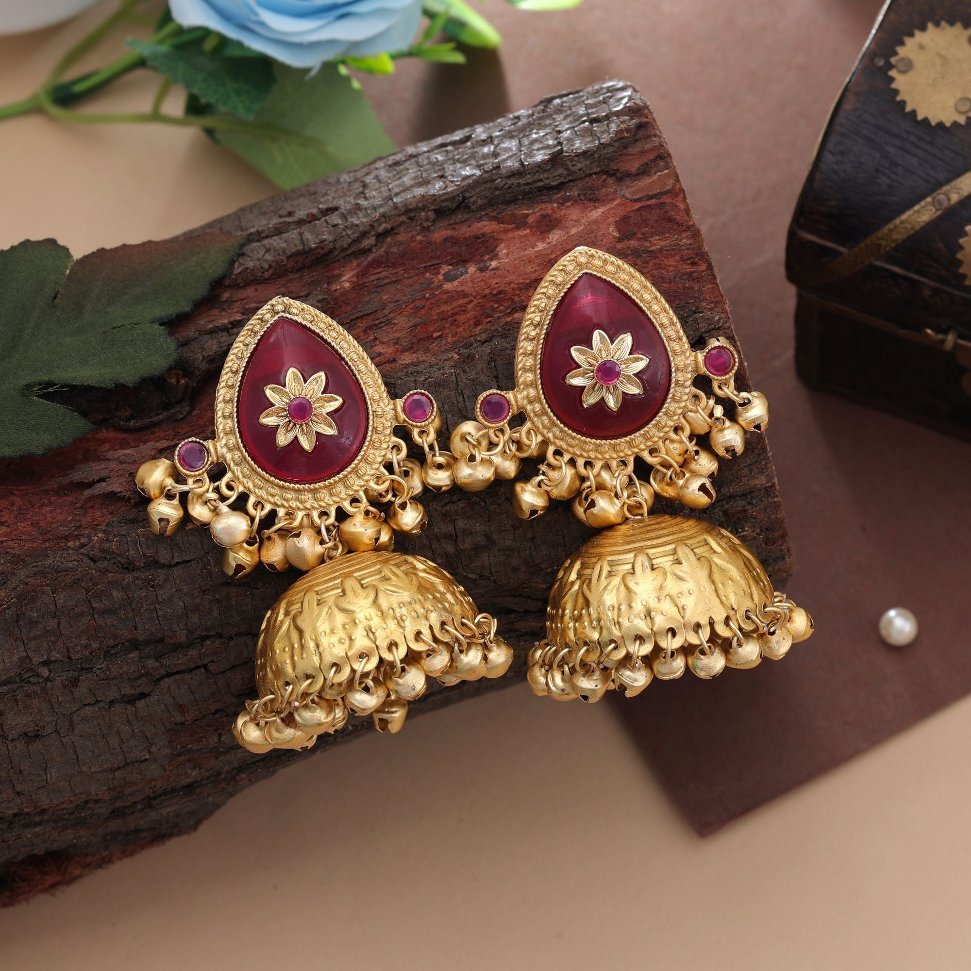 Maroon Color Big Size Jhumka Kasmiri Earrings Traditional