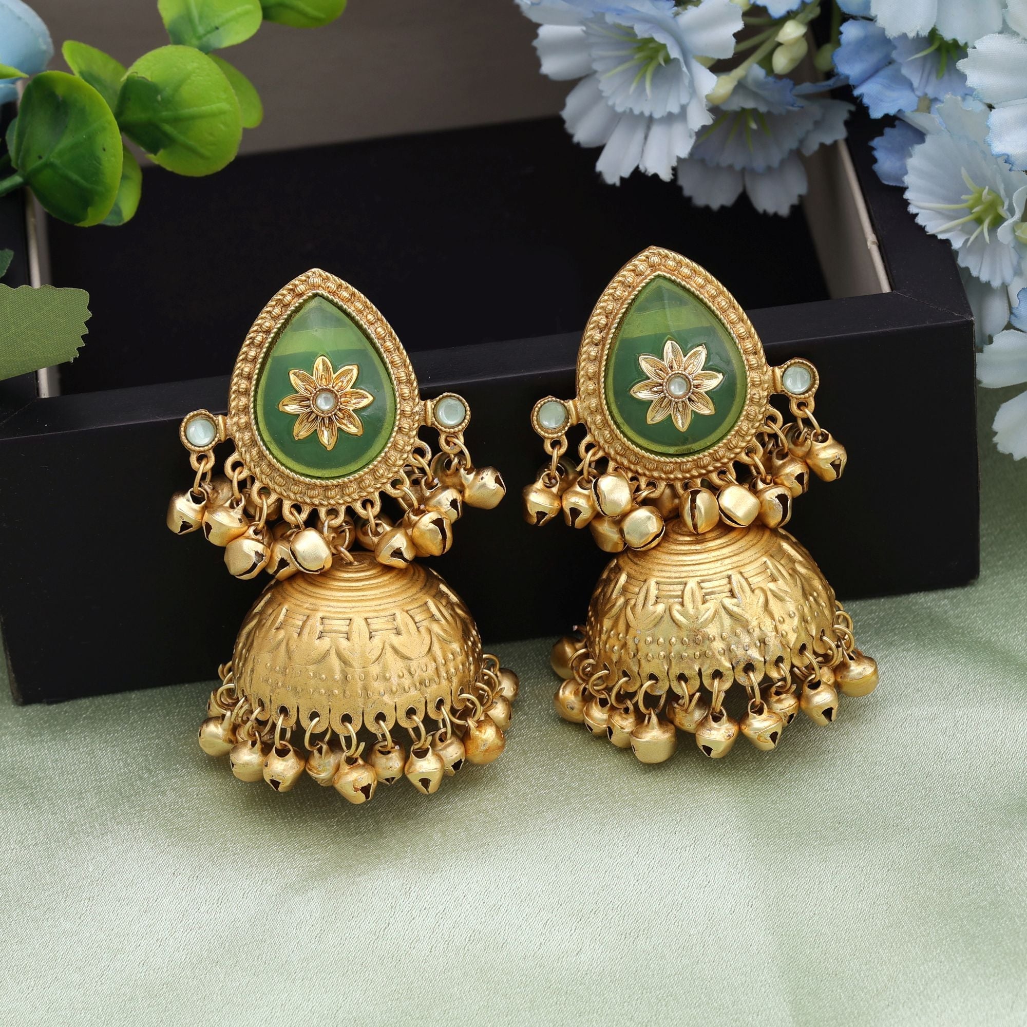 Pista Green Color Big Size Jhumka Kasmiri Earrings Ethnic