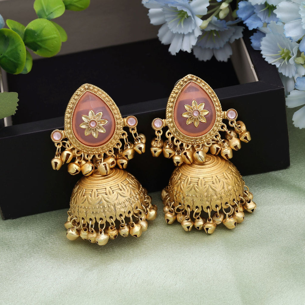 Pink Color Big Size Jhumka Kasmiri Earrings Festive