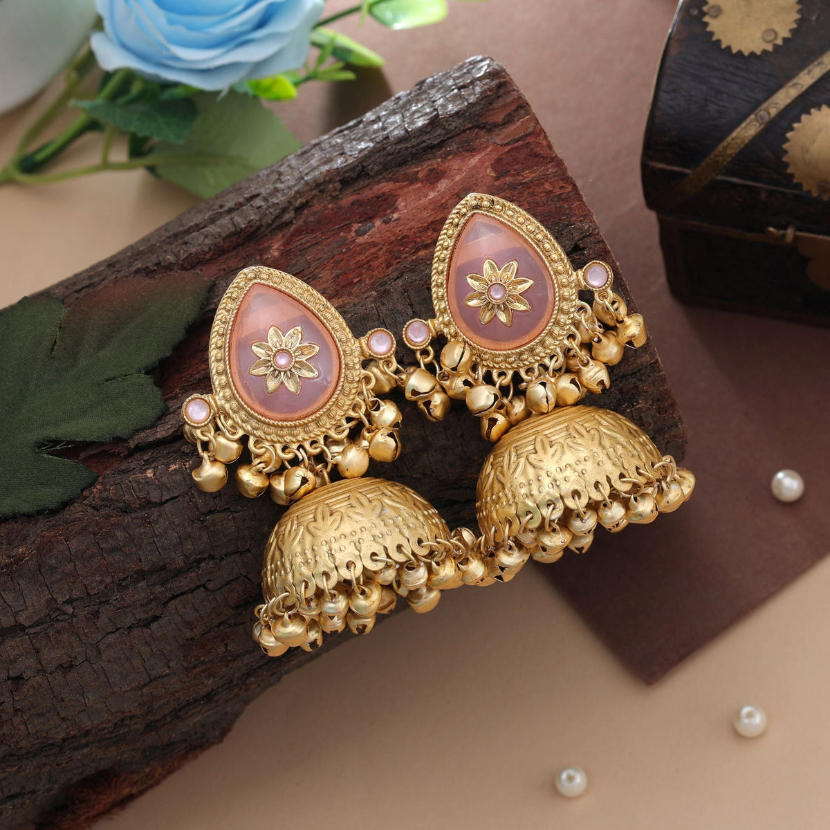 Pink Color Big Size Jhumka Kasmiri Earrings Festive
