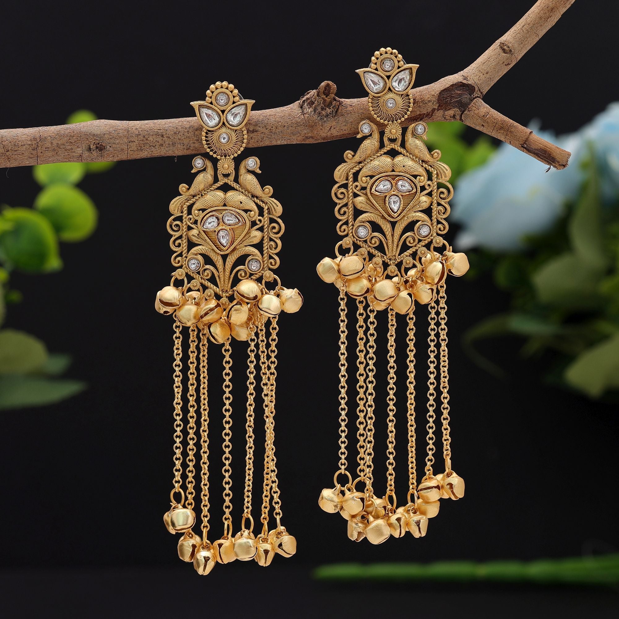 Gold Color Long Kasmiri Earrings Wedding Party Wear