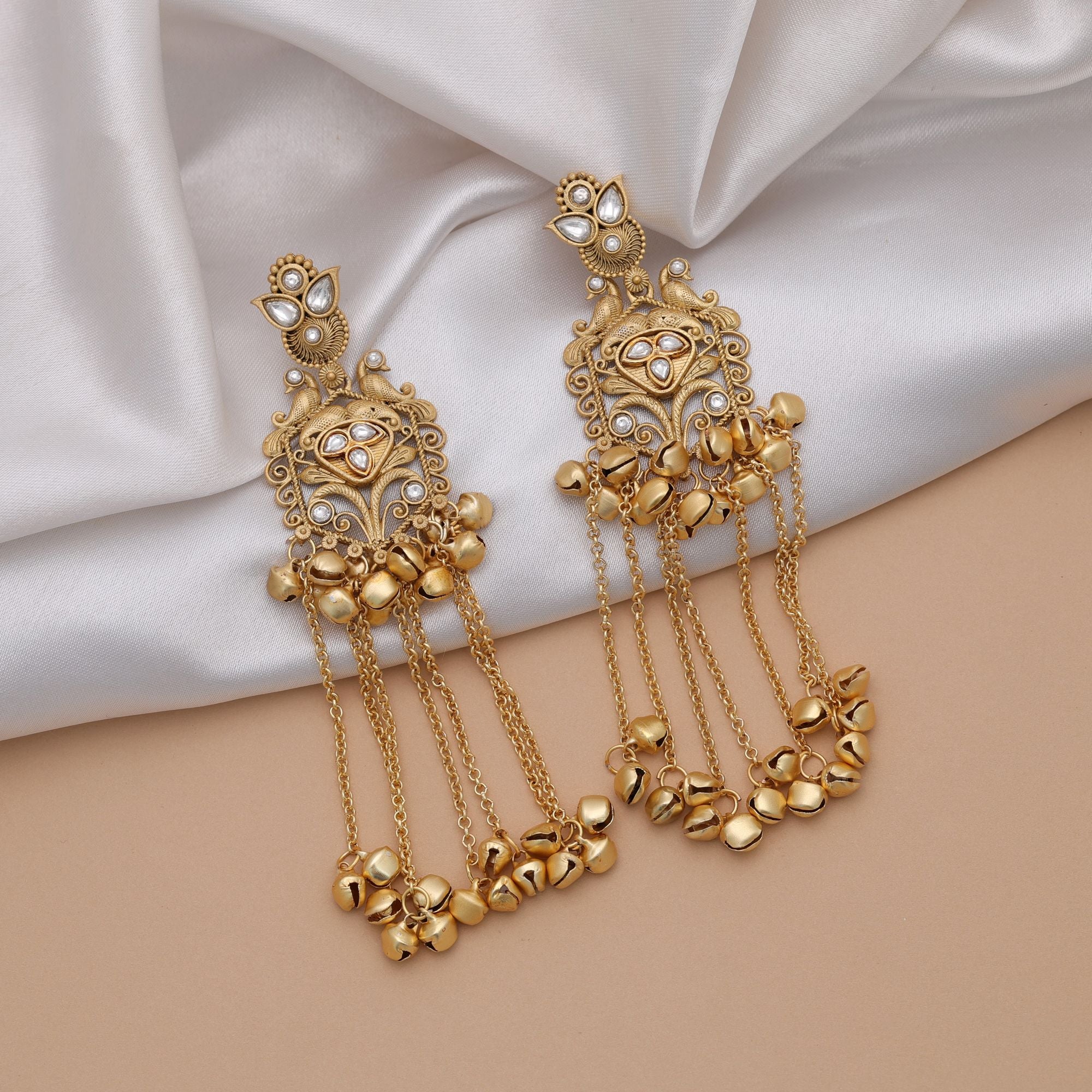 Gold Color Long Kasmiri Earrings Wedding Party Wear