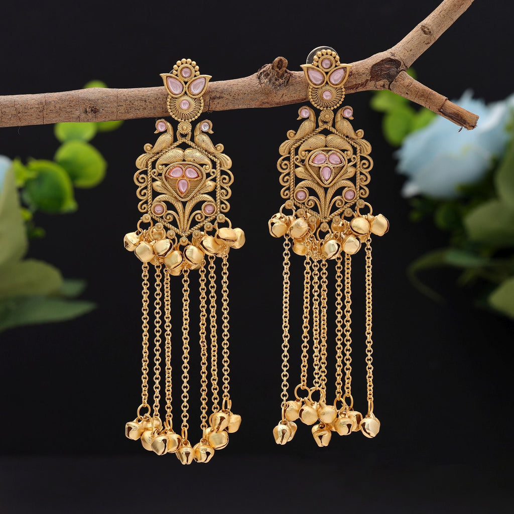 Light Pink Color Long Kasmiri Earrings Festive Fashion Style