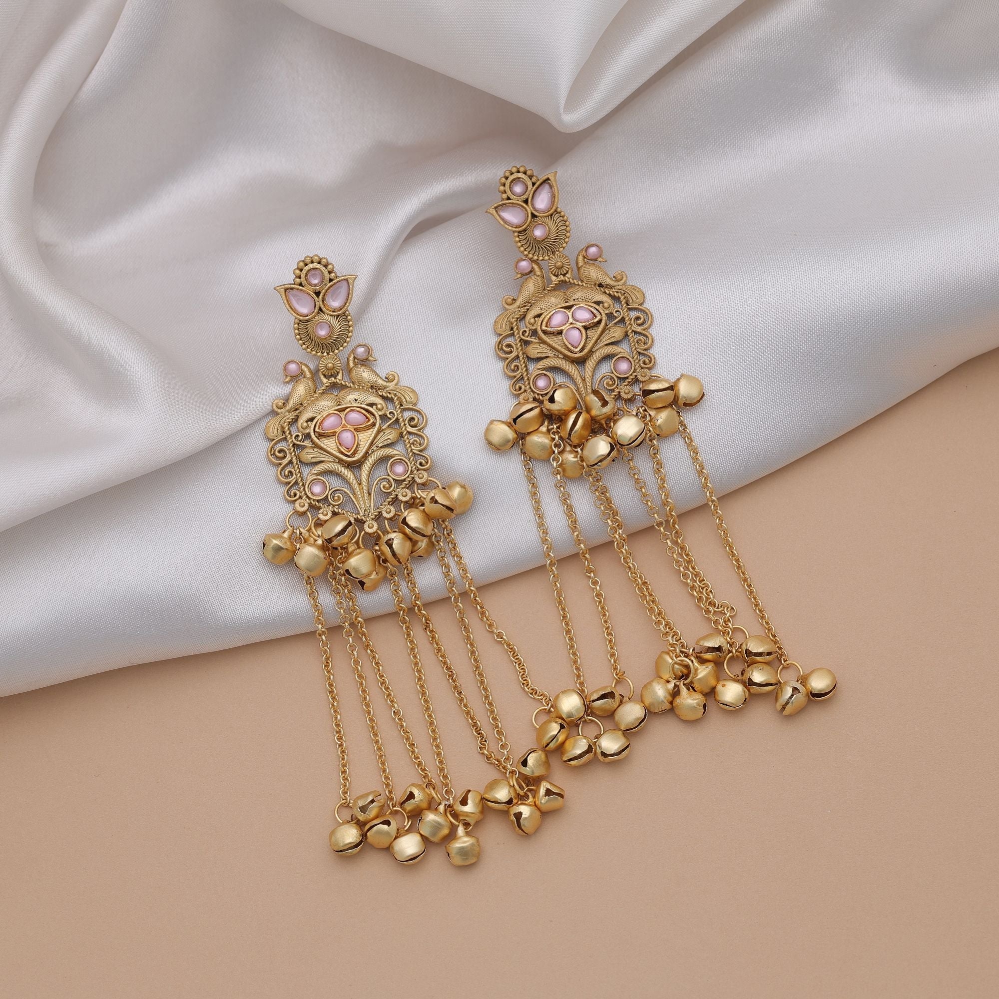 Light Pink Color Long Kasmiri Earrings Festive Fashion Style
