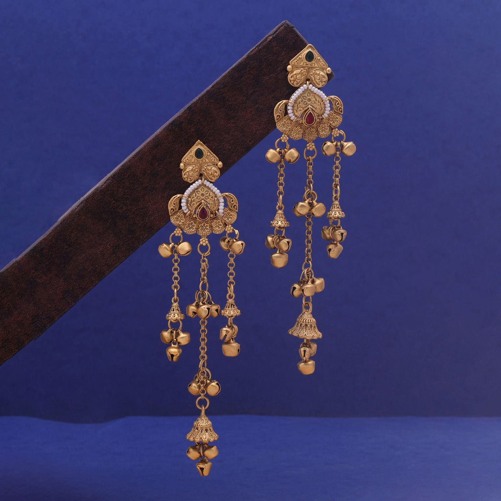 Rani & Green Color Long Kasmiri Earrings