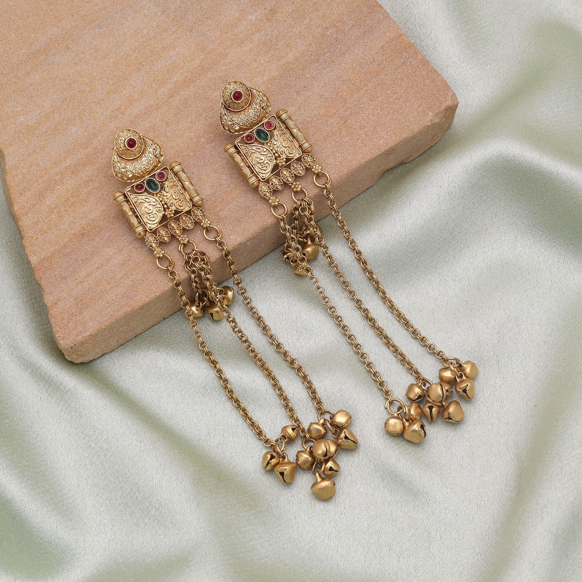 Rani & Green Color Handmade Kasmiri Earrings