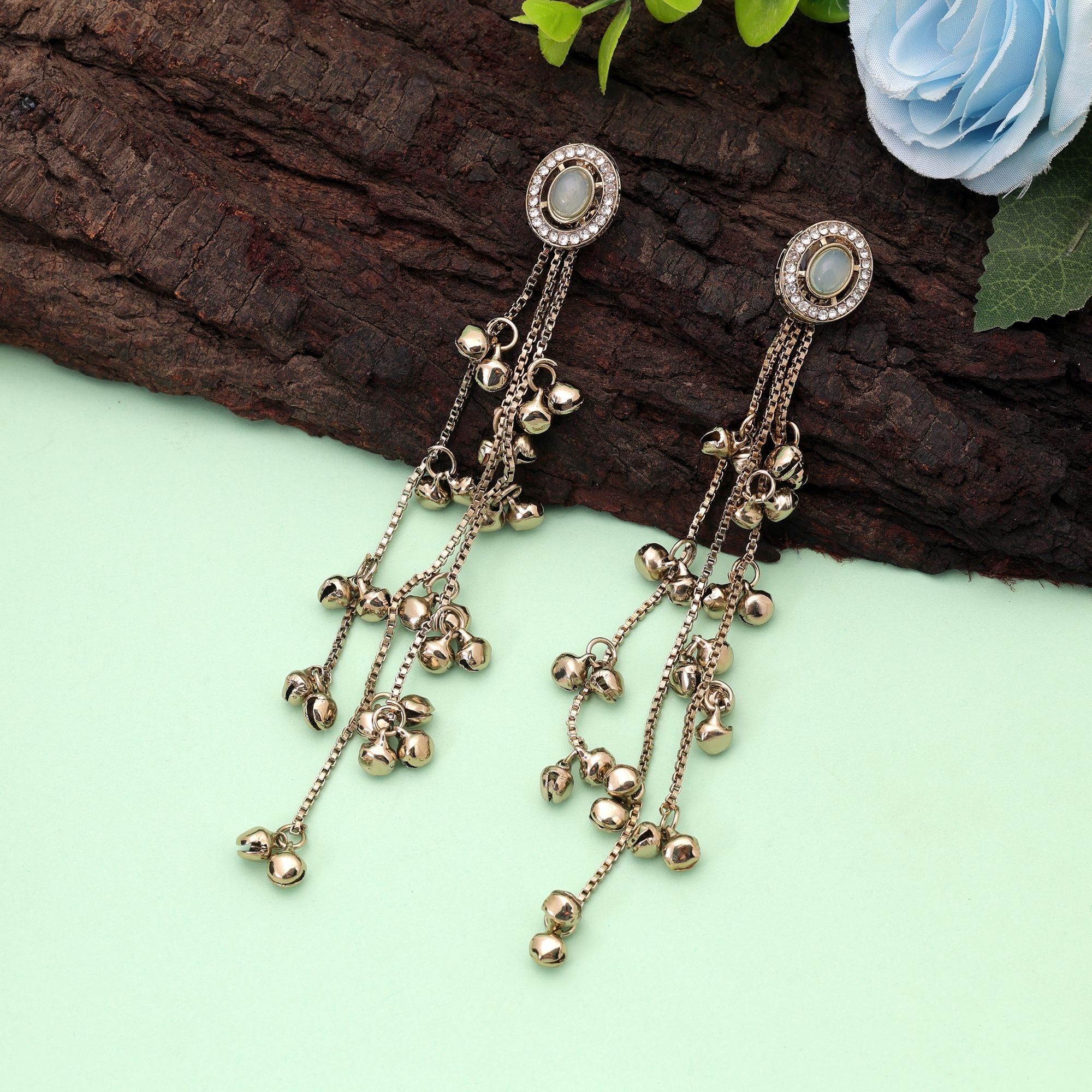 Aqua Blue Long Kasmiri Earrings with Handmade Design