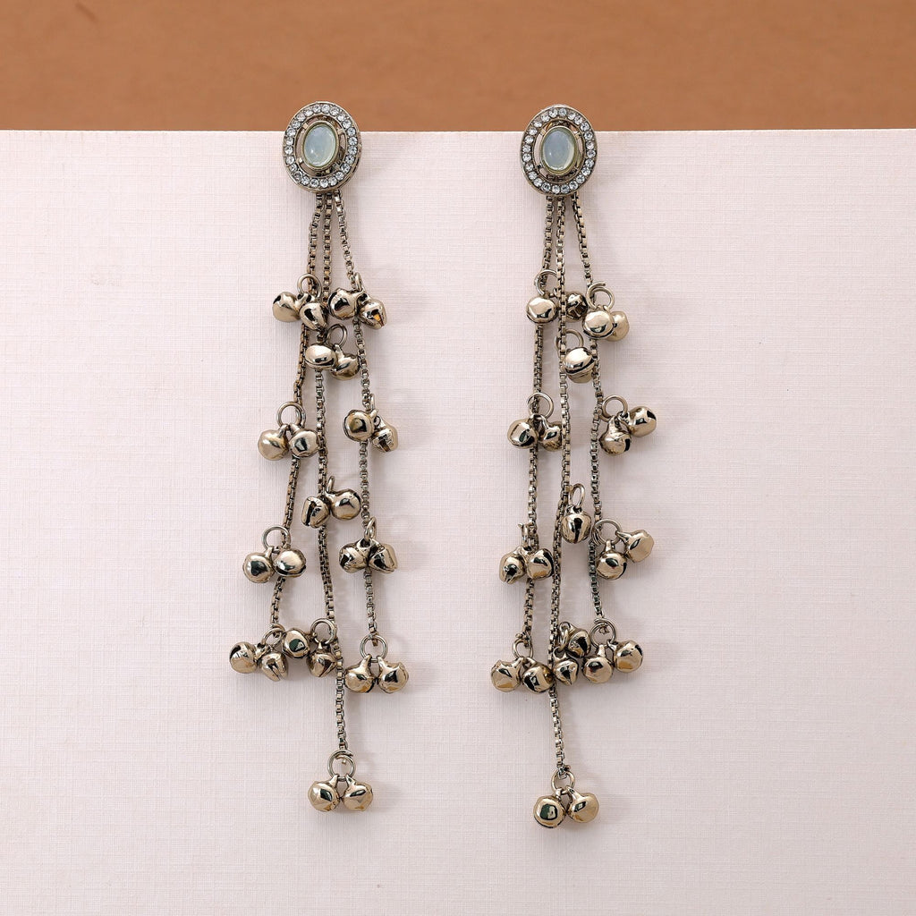 Aqua Blue Long Kasmiri Earrings with Handmade Design