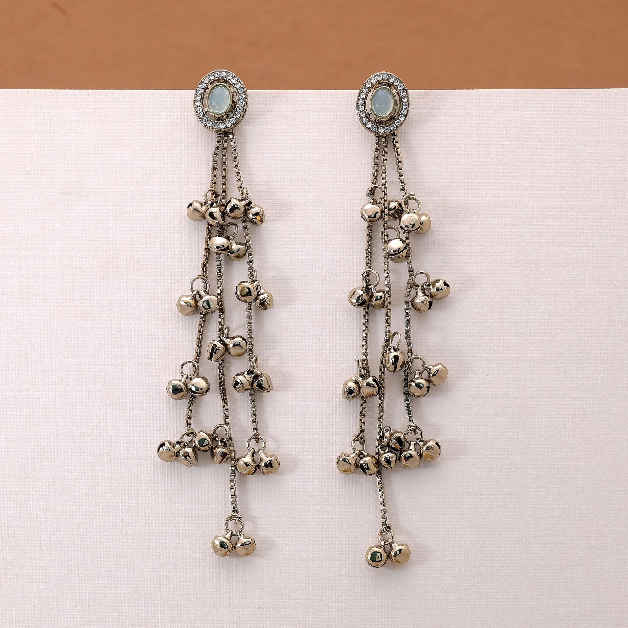 Aqua Blue Long Kasmiri Earrings with Handmade Design