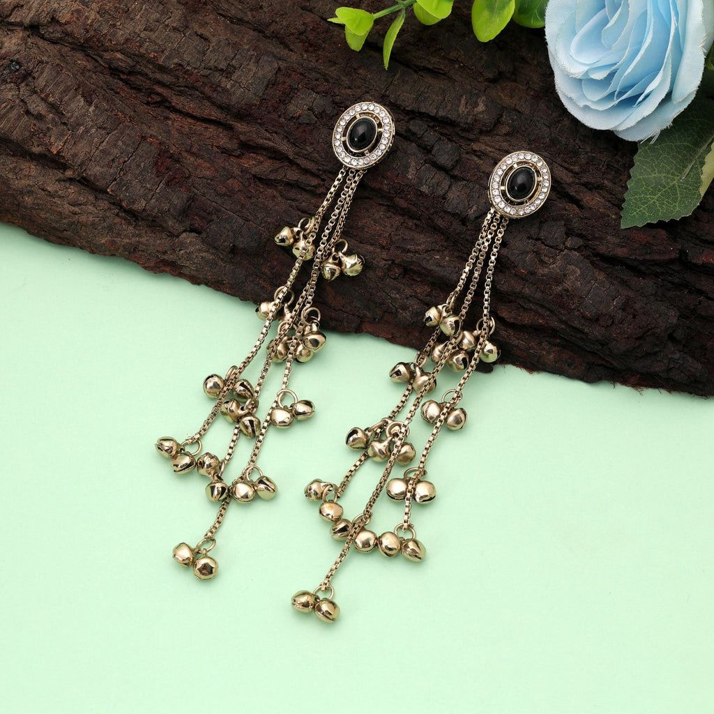 Black Color Long Kasmiri Earrings with Handmade Design