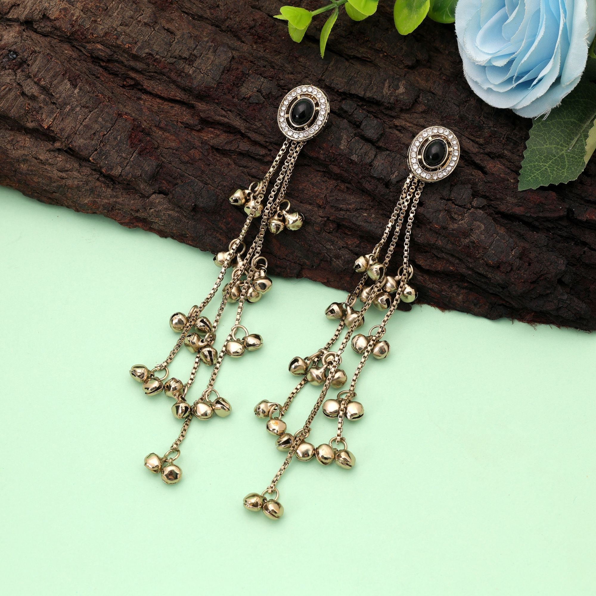 Black Color Long Kasmiri Earrings with Handmade Design