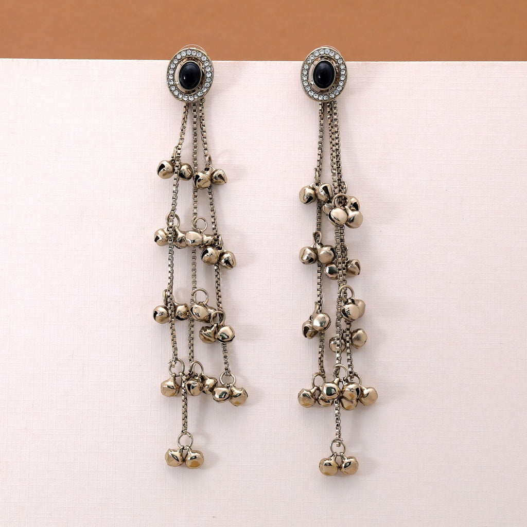 Black Color Long Kasmiri Earrings with Handmade Design