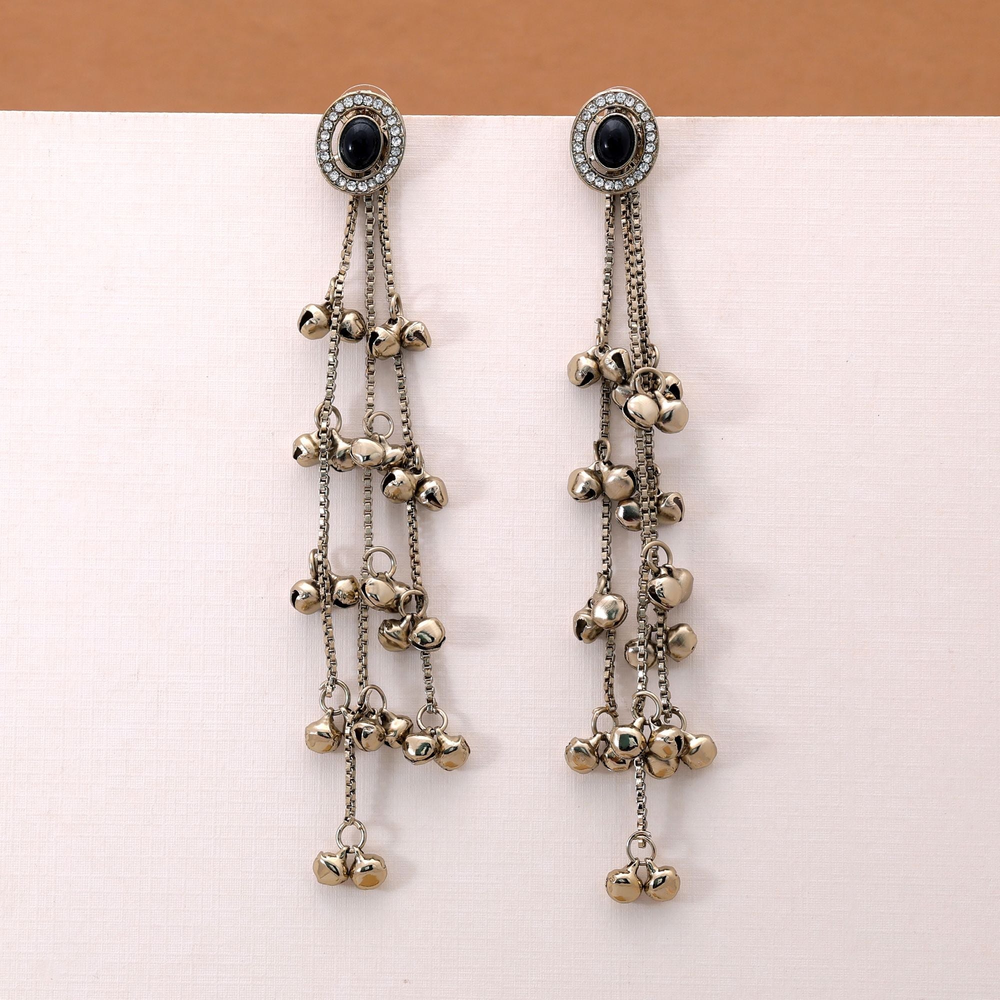 Black Color Long Kasmiri Earrings with Handmade Design