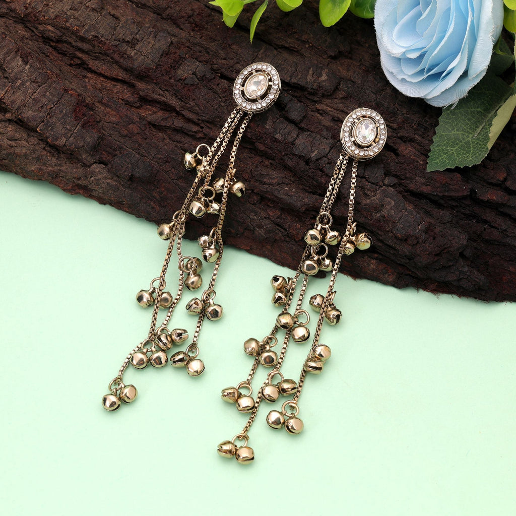 Crystal Color Long Kasmiri Earrings with Ethnic Design